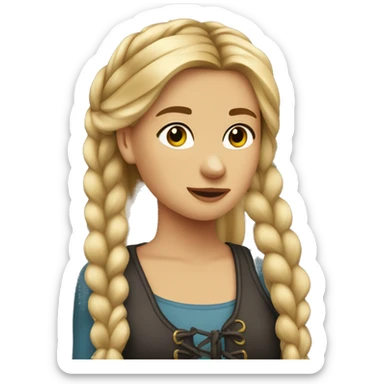 Dirty blonde girl with braid  and a very dark bay horse sticker
