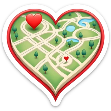 Folded map icon with subtle paths drawn – symbolic exploration of love and attraction, with gentle heart-shaped pathways and relationship journey markers sticker