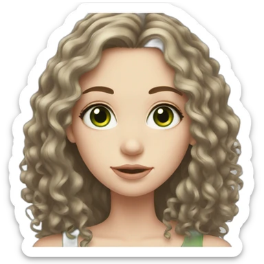 Brunette girl, long curly hair, green eyes, pale skin sticker