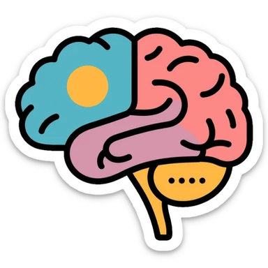 brain with psychology symbols, representing psychiatry and mental health sticker