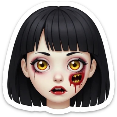 garota zombie com cabelo preto de franja e olhos puxados gótica emoji generator sticker