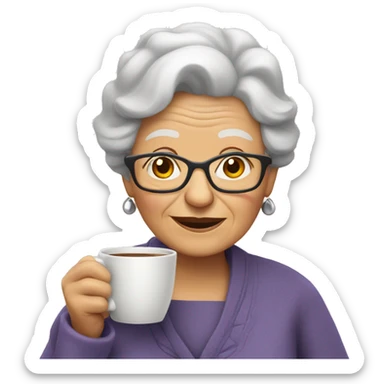 granny with a cup of tea sticker