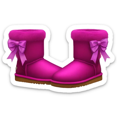 Realistic pair of magenta Ugg fur boots with silk ribbon bows. sticker