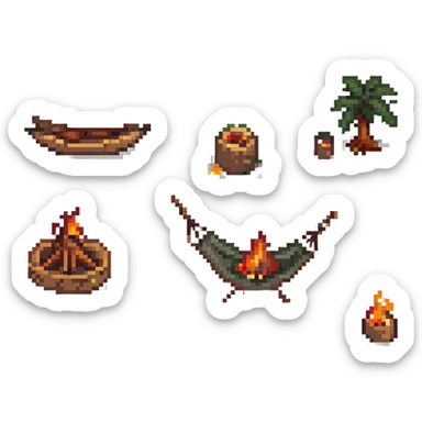 bushcraft adventure camp with campfire and hammock sticker