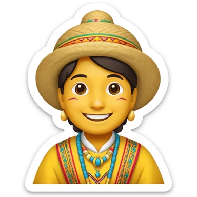classic yellow emoji of a Peruvian wearing traditional clothing sticker