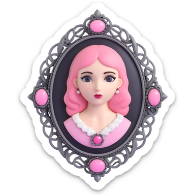 3D gothic cameo brooch with pink accents, vintage and detailed sticker