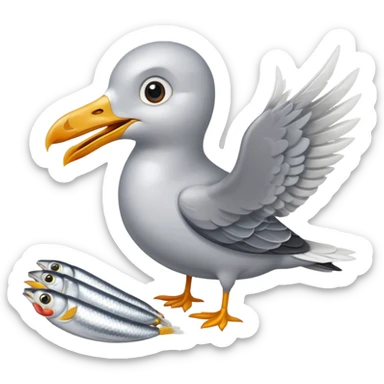 Seagull eating sardines sticker