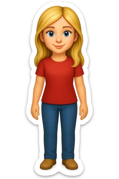 Сгенерируй мне в стиле детализированного емодзи девушку русской внешности, блондинку. В ПОЛНЫЙ РОСТ ОНИ И НЕ КАСАЮТСЯ КРАЕВ ИЗОБРАЖЕНИЯ sticker