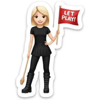 Create a Mistress with platform boots and black leggings and top and a banner : Let’s play sticker
