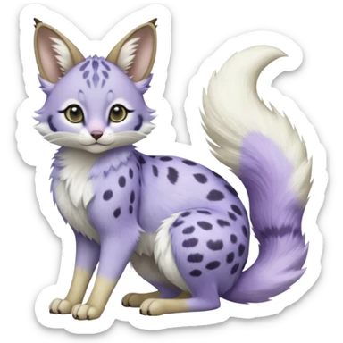 Hyper realistic  frost-lavender fur kissed with pale moon-silver dewshine beautiful elegant pretty precious cute  Fakémon-Pokémon-opossum-feline-serval-caracal-Ocelot-Minccino-hybrid-creature with a big fluffy bushy tail (full body) sticker