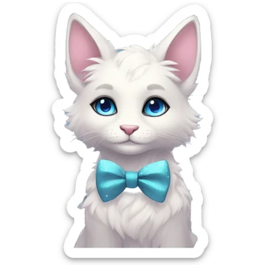 Anthro Cute Cool Kawaii gorgeous sparkly ethereal fantasy animal creature with blue eyes furry sona with flowers and bow tie beautiful aesthetic sticker