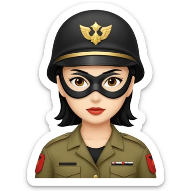 woman soldier with black hair and wearing mask sticker
