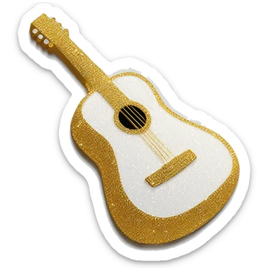 White acoustic guitar covered in white glitter and white rhinestones sticker