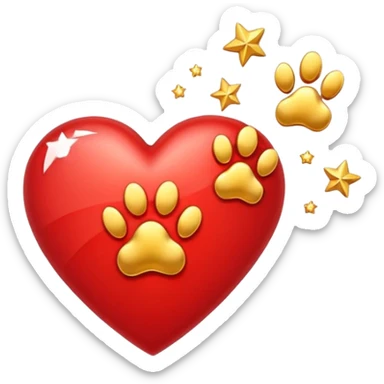 heart with a paw print and a shooting star sticker