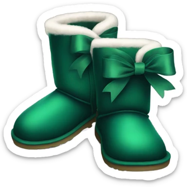 Dark green Ugg fur boots with dark green ribbon bows and silver buckle sticker
