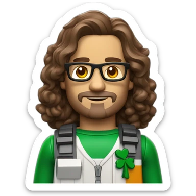 Half Puerto Rican and half Irish man with shoulder length wavy brown hair that wears glasses and is an iOS app programmer that likes legos, video games, and scifi movies sticker