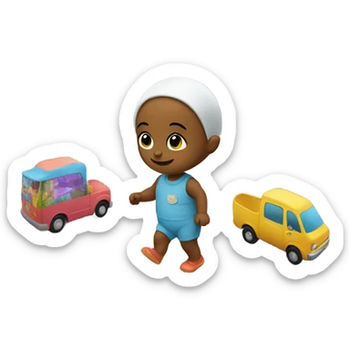 Giant baby walking through toy town sticker