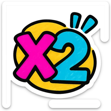 bold modern style "x2" emoji, transparent background, with a vibrant color accent to show excitement sticker