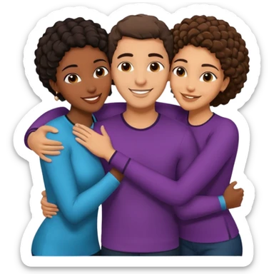  middle Eastern man with short brown hairwith two black african women both are African one is medium tone light tone skin black and one is medium tone black with african hair styles. and they are all smiling and putting their arms around each other and kiss, kissing and hugging. sticker