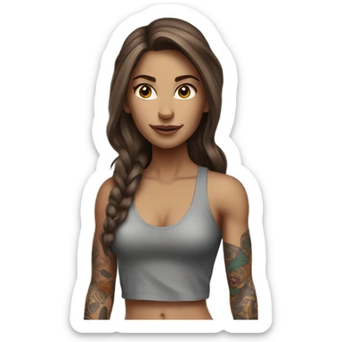 Beautiful tattooed woman long brown hair rock climbing sticker