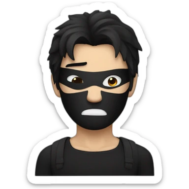 An angry man with black hair and a black mask and black clothes sticker