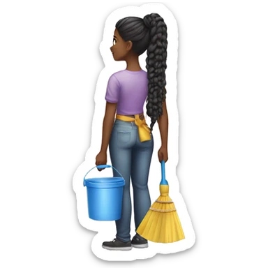 two black girl with braids in a ponytail standing back to back holding cleaning supplies  sticker