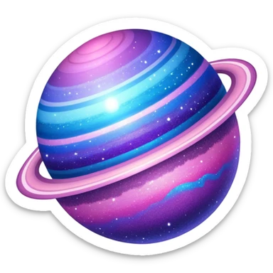 sparkly glittery blue purple and pink glitter planet with white saturn ring sticker