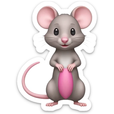 A 3D cartoon rat standing on its hind legs, gray fur, long pink tail, small round ears, curious smile, soft natural lighting, realistic yet cute Memoji-style. sticker