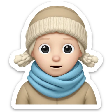 plush claymation face, scarf up to nose, shivering, frosty air, cold weather, soft and cuddly sticker