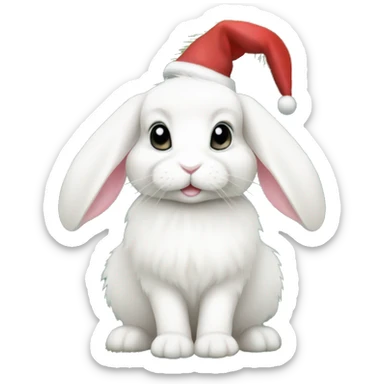 White mini lop bunny under a Christmas tree sticker
