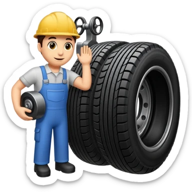 please draw me a emoji of tire - inside the manufacturing factory - getting inspected by machine not the human - the machins is checking uniformity - machine is complicated  sticker
