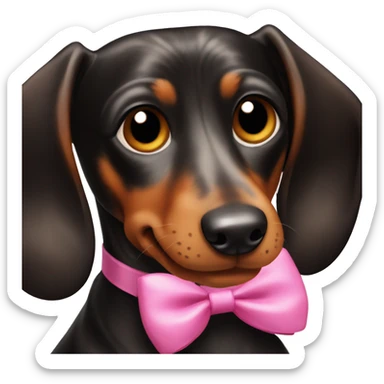 black and brown dachshund with pink bows on ears sticker