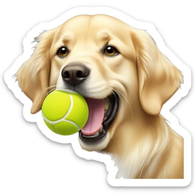 english cream golden retriever holding tennis ball in mouth sticker