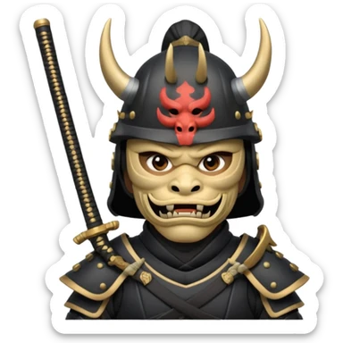 Samurai with helmet and an oni mask covering their mouth sticker