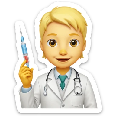 Duck doctor holding syringe and cheerful grin.

 sticker