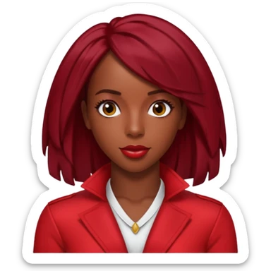 Kelly Rowland with dark red hair, red outfit sticker