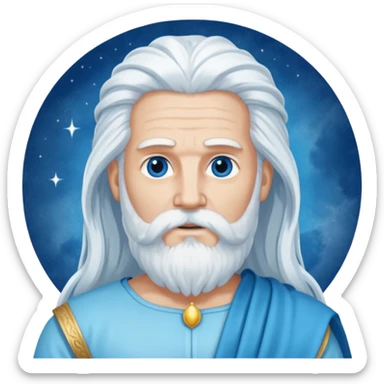 Uranus, Sky God from Rome Mythology with long white hair and beard, blue and white outfit sticker