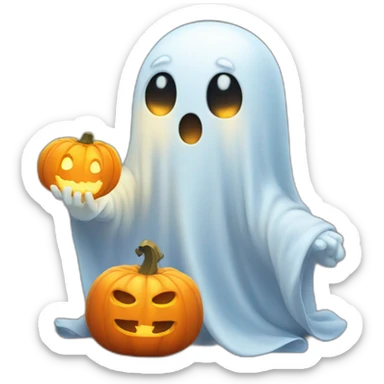Cute ghost with pumpkin light sticker