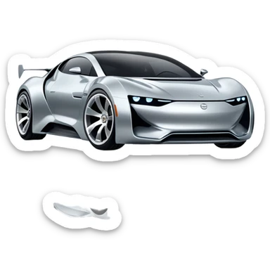 A low-profile futuristic car emoji made of polished silver chrome, wide body stance, smooth aerodynamic shape, glossy metallic surface, soft reflections, luxury swag aesthetic, minimal details, iOS emoji style, centered on clean white background, studio lighting sticker