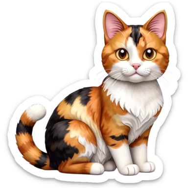 cinematic-[calico tabby cat]-realistic-full-body-sitting-emoji,-tail-curled-playfully-around-its-paws, cinematic-cute-calico-cat-portrait-emoji,-head-tilted-playfully-with-sparkling,-inquisitive-eyes-and-a-charming-patchwork-fur-of-orange,-black,-and-white,-simplified-yet-irresistibly-adorable,-highly-detailed,-glowing-with-a-warm,-invit (3) sticker