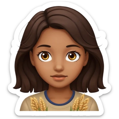 A girl with dark brown eyes and slightly wavy tips with dark brown hair flesh-colored wheat face sticker