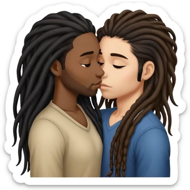 Latina Woman with long hair kissing a young black guy with dreads no beard sticker