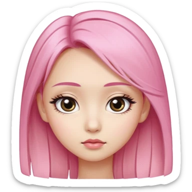 An Asian girl with pink-blonde hair, big eyes, thick eyebrows, and long eyelashes; only her head... sticker