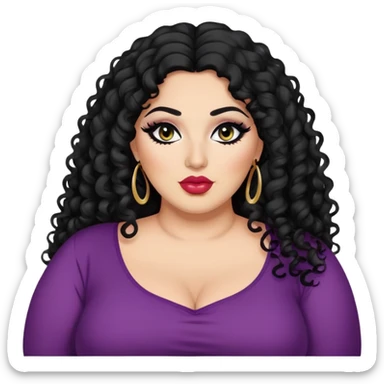 big plus size, arab, long black curly hair, baddie,pretty, makeup, lipgloss, black eyeliner, modest
 sticker