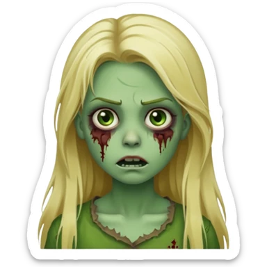 girl zombie with blonde long hair green skin and with no angry face sticker