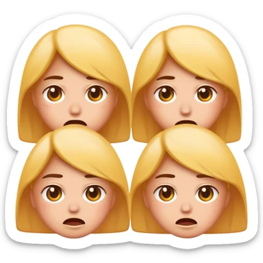 Embarrassed sweating face, followed by three female emoji icons in a row sticker