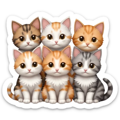 6 tiny kittens cuddling together all various different natural colours including grey and white, ginger and white, calico, grey, and brown tabby and white sticker