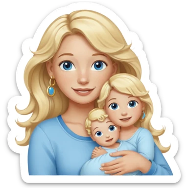 Wavy blonde, white woman with blue eyes, freckles hoop earrings, holding babies smiling and really cute in gold hoops sticker