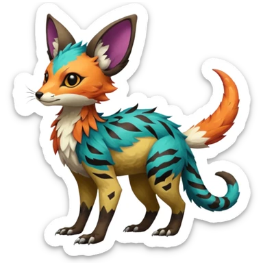 Feral Rare realistic exotic edgy pretty beautiful handsome gorgeous aesthetic colorful vibrant Vernid-Trico-species-Fakemon-creature by LiLaiRa, random markings, tufted ears, full body sticker