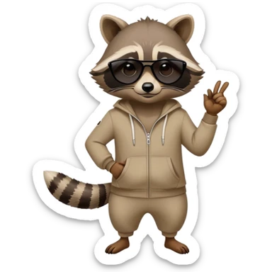friendly anthropomorphised raccoon in a Sopranos-style mafia tracksuit, wearing dark sunglasses, confident pose sticker